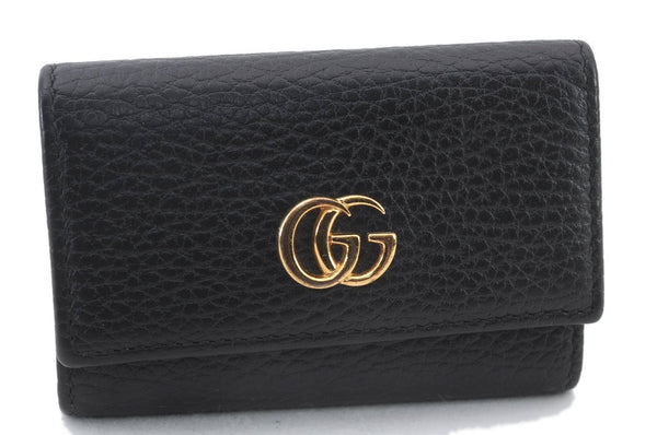 Authentic GUCCI GG Marmont Key Case Leather 456118 Black 7884C