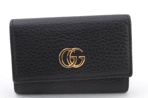 Authentic GUCCI GG Marmont Key Case Leather 456118 Black 7884C