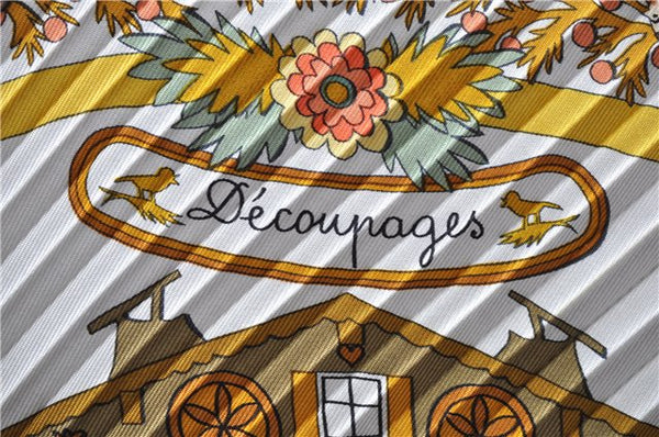 Authentic HERMES Pleats Scarf "Decoupages" Silk Yellow Box 7885D