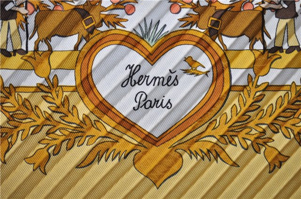 Authentic HERMES Pleats Scarf "Decoupages" Silk Yellow Box 7885D