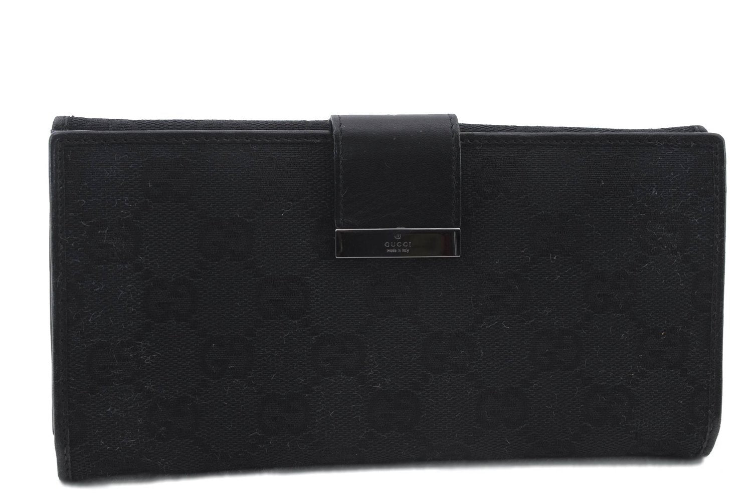 Authentic GUCCI Wallet Purse GG Canvas Leather Black 7886C