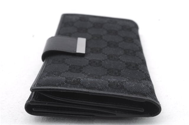 Authentic GUCCI Wallet Purse GG Canvas Leather Black 7886C