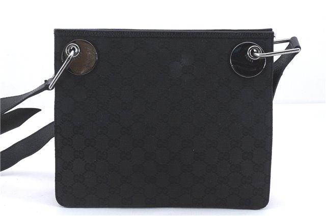 Auth GUCCI Eclipse Shoulder Cross Body Bag GG Canvas Leather 120841 Black 7886D