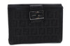 Authentic FENDI Zucchino Wallet Purse Canvas Leather Black 7896C