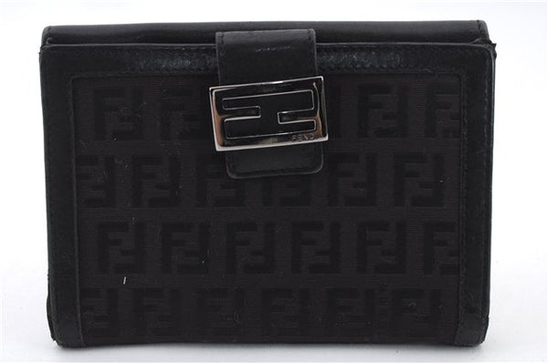 Authentic FENDI Zucchino Wallet Purse Canvas Leather Black 7896C