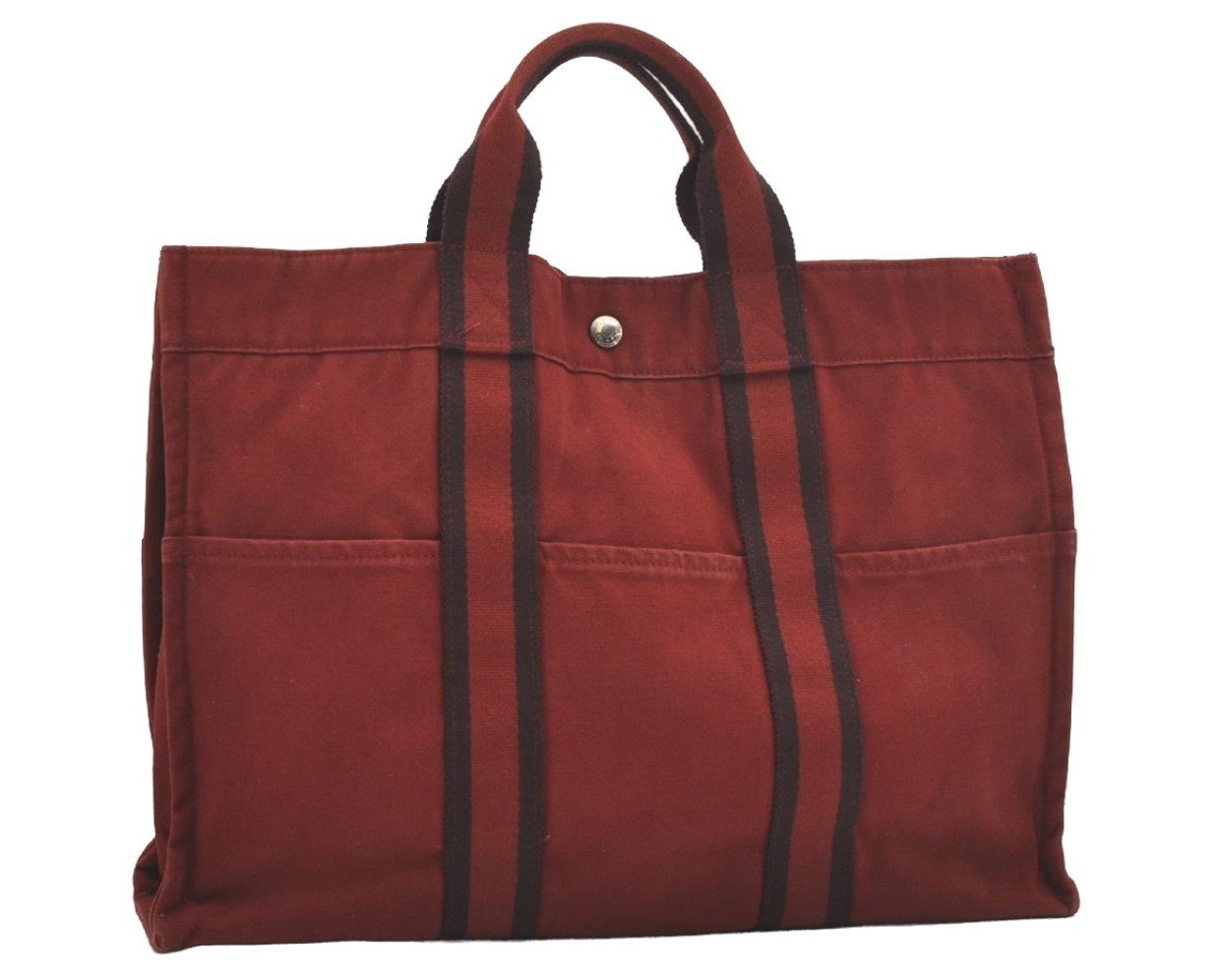 Authentic HERMES Fourre Tout MM Vintage Hand Tote Bag Canvas Red 7902I