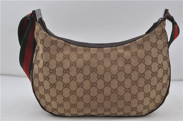 Authentic GUCCI Web Sherry Line Shoulder Cross Bag GG Canvas Leather Brown 7909D
