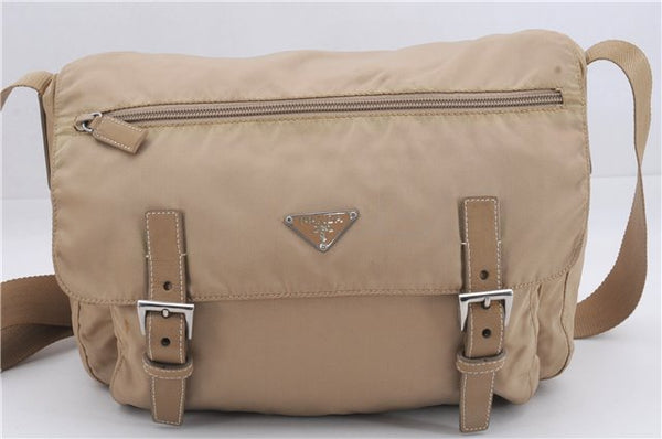 Authentic PRADA Nylon Leather Shoulder Cross Body Bag Purse Beige 7911D