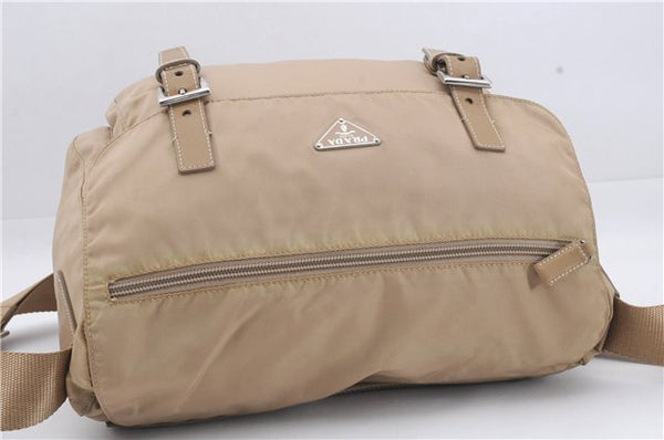 Authentic PRADA Nylon Leather Shoulder Cross Body Bag Purse Beige 7911D