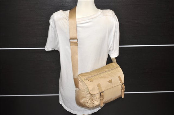 Authentic PRADA Nylon Leather Shoulder Cross Body Bag Purse Beige 7911D