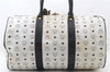 Authentic MCM Visetos Leather Vintage 2Way Travel Boston Hand Bag White 7914C