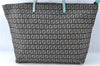 Authentic FENDI Zucchino Shoulder Tote Bag Canvas Leather Black Light Blue 7920A