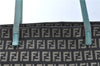 Authentic FENDI Zucchino Shoulder Tote Bag Canvas Leather Black Light Blue 7920A