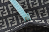 Authentic FENDI Zucchino Shoulder Tote Bag Canvas Leather Black Light Blue 7920A