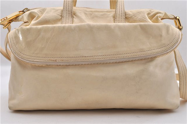 Authentic FENDI Vintage 2Way Shoulder Hand Bag Leather Ivory 7920C