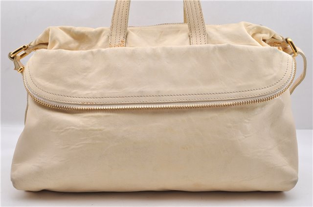 Authentic FENDI Vintage 2Way Shoulder Hand Bag Leather Ivory 7920C