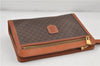 Authentic CELINE Macadam Blason Pattern Clutch Hand Bag PVC Leather Brown 7920D