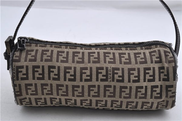 Authentic FENDI Zucchino Hand Bag Pouch Purse Canvas Leather Brown 7922D