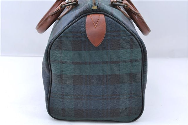 Auth POLO Ralph Lauren Check Pattern PVC Leather Hand Boston Bag Green 7923C