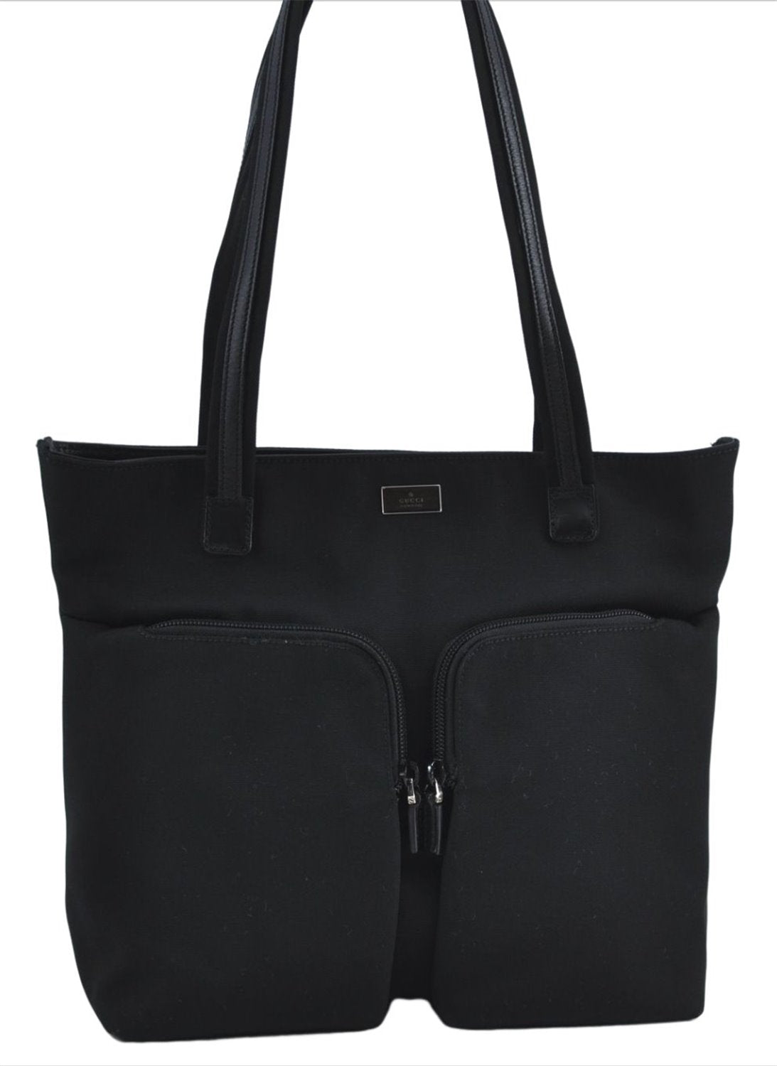 Authentic GUCCI Shoulder Tote Bag Purse Nylon Leather 0021076 Black 7924B