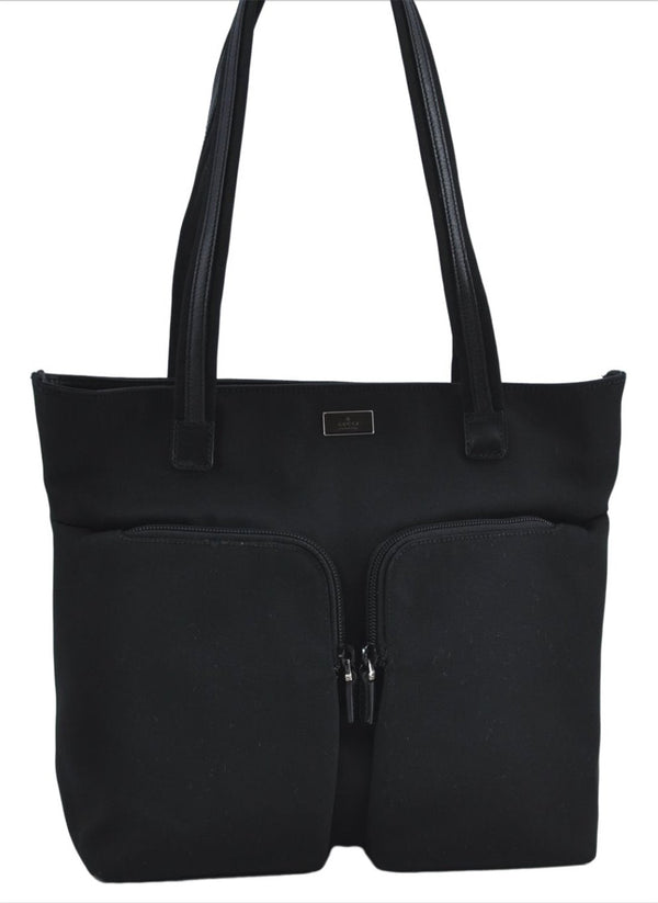 Authentic GUCCI Shoulder Tote Bag Purse Nylon Leather 0021076 Black 7924B