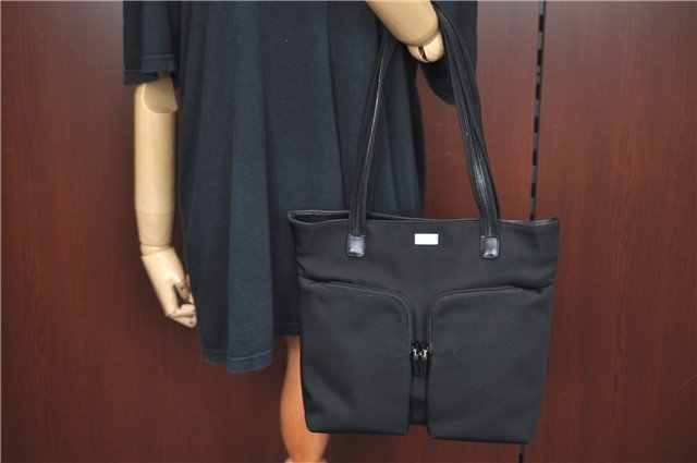 Authentic GUCCI Shoulder Tote Bag Purse Nylon Leather 0021076 Black 7924B