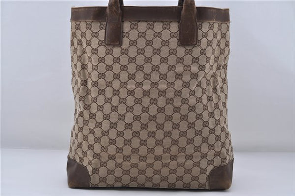 Authentic GUCCI Hand Tote Bag GG Canvas Leather 0021121 Brown 7929D