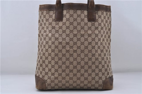 Authentic GUCCI Hand Tote Bag GG Canvas Leather 0021121 Brown 7929D