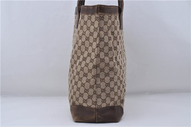 Authentic GUCCI Hand Tote Bag GG Canvas Leather 0021121 Brown 7929D