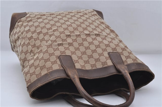 Authentic GUCCI Hand Tote Bag GG Canvas Leather 0021121 Brown 7929D