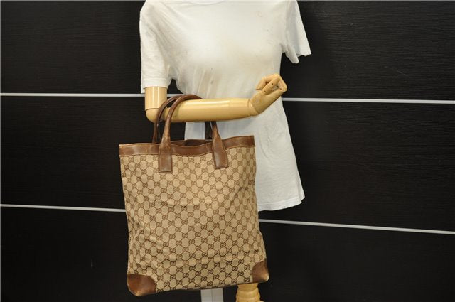 Authentic GUCCI Hand Tote Bag GG Canvas Leather 0021121 Brown 7929D