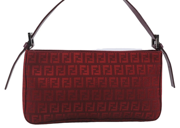 Authentic FENDI Zucchino Shoulder Hand Bag Canvas Leather Red 7932D