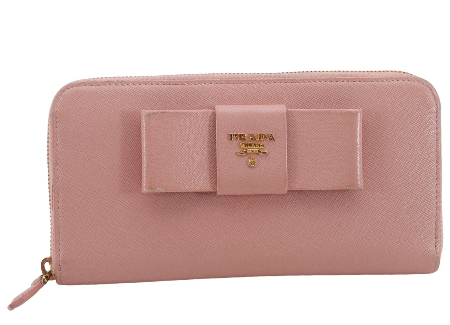 Authentic PRADA Saffiano Ribbon Leather Long Wallet Purse Pink 7939D