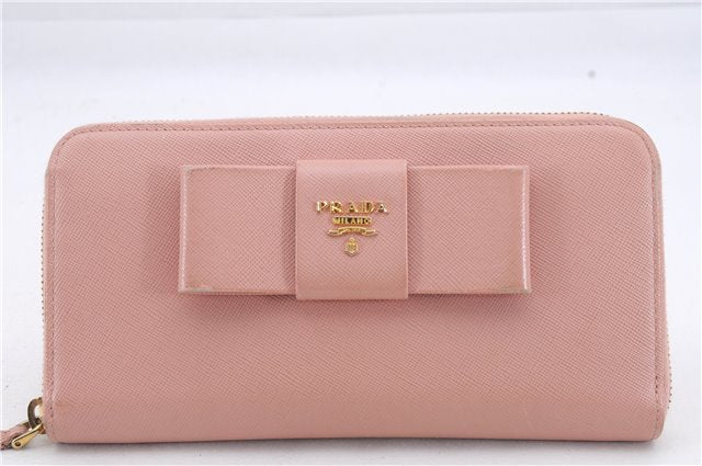 Authentic PRADA Saffiano Ribbon Leather Long Wallet Purse Pink 7939D