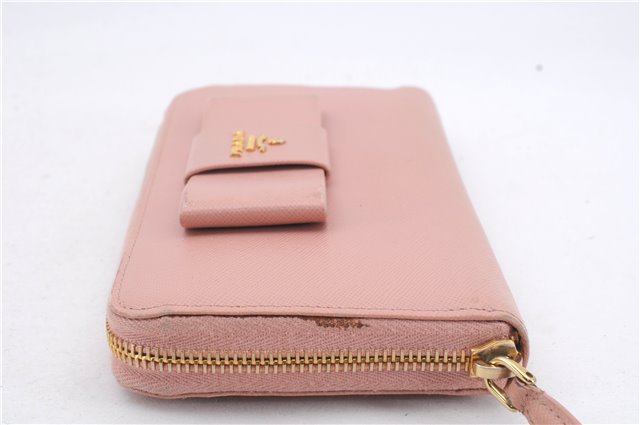 Authentic PRADA Saffiano Ribbon Leather Long Wallet Purse Pink 7939D