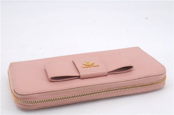 Authentic PRADA Saffiano Ribbon Leather Long Wallet Purse Pink 7939D