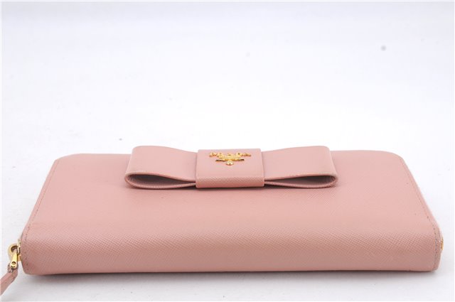 Authentic PRADA Saffiano Ribbon Leather Long Wallet Purse Pink 7939D