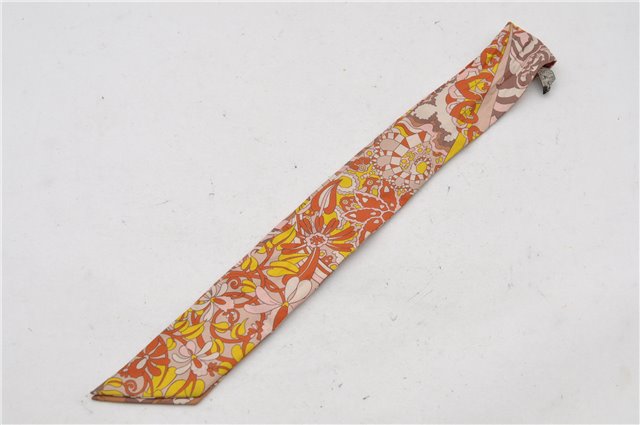Authentic HERMES Twilly Scarf Flower Motif Silk Brown Pink 7946C