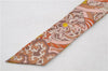 Authentic HERMES Twilly Scarf Flower Motif Silk Brown Pink 7946C
