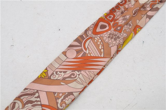 Authentic HERMES Twilly Scarf Flower Motif Silk Brown Pink 7946C