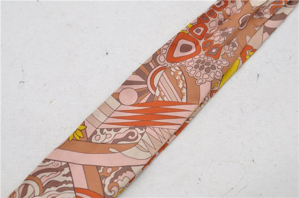 Authentic HERMES Twilly Scarf Flower Motif Silk Brown Pink 7946C