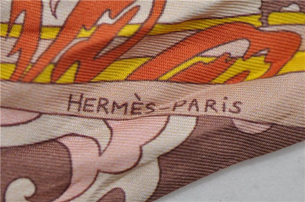 Authentic HERMES Twilly Scarf Flower Motif Silk Brown Pink 7946C