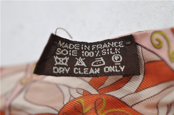 Authentic HERMES Twilly Scarf Flower Motif Silk Brown Pink 7946C