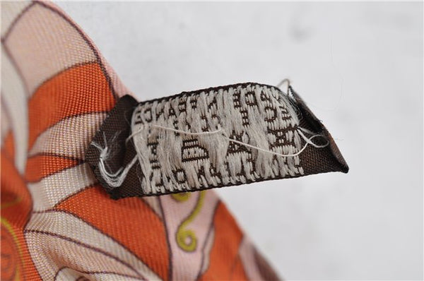 Authentic HERMES Twilly Scarf Flower Motif Silk Brown Pink 7946C