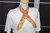 Authentic HERMES Twilly Scarf Flower Motif Silk Brown Pink 7946C