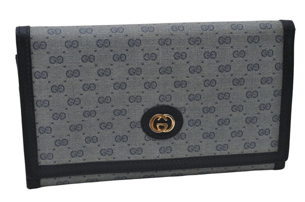 Authentic GUCCI Vintage Micro GG PVC Leather Wallet Purse Navy Blue 7946D