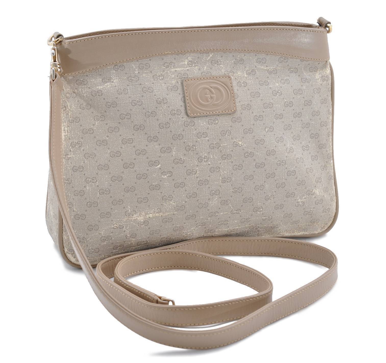 Authentic GUCCI Micro GG PVC Leather Shoulder Cross Body Bag Beige Junk 7957B