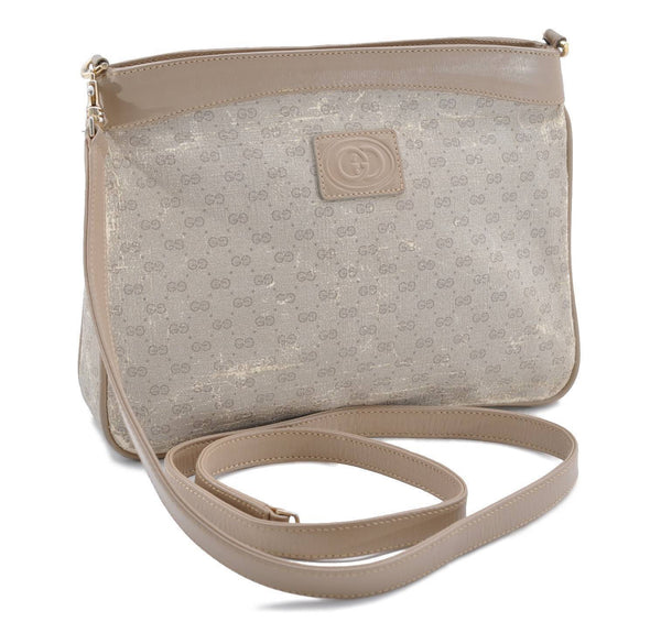 Authentic GUCCI Micro GG PVC Leather Shoulder Cross Body Bag Beige Junk 7957B