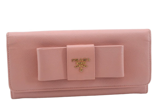 Authentic PRADA Saffiano Ribbon Leather Long Wallet Purse Pink 7962D