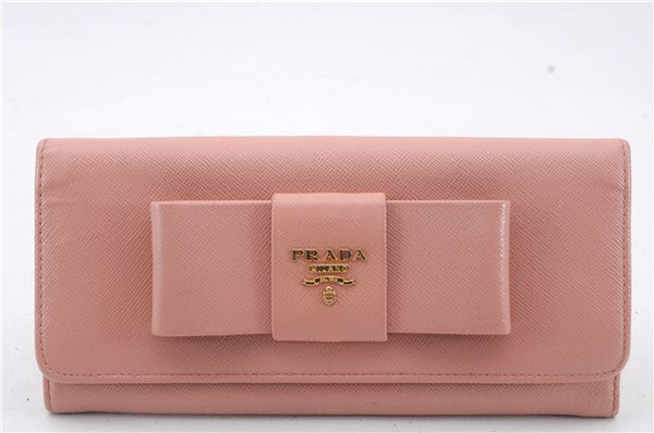 Authentic PRADA Saffiano Ribbon Leather Long Wallet Purse Pink 7962D